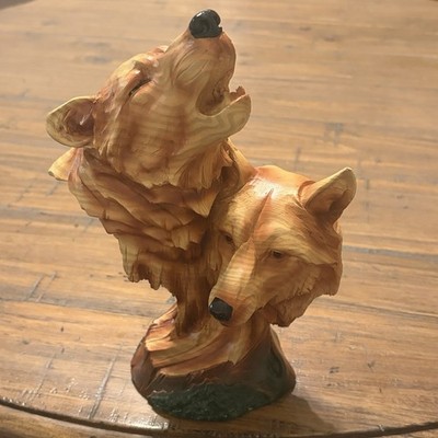 Nemesis Now Natural Song Howling Wolves Wood Effect Bust, Polyresin, One Size