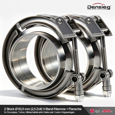 Densieg 2x 2,5'' 63,5 mm V-Band Clamp + Flanges Kit | Edelstahl Auspuff Turbo Kit