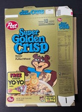 Scatola cereali vintage anni 90 Post SUPER GOLDEN CRISP NM-MT prod flat cinese Yo-Yo