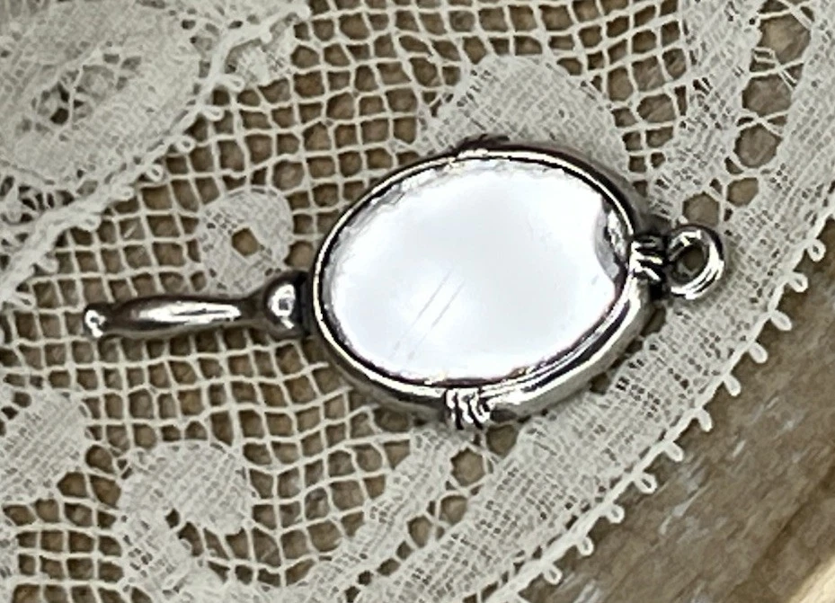 "Colgante o dije vintage de plata de ley .925 espejo tocador de 1"" pesado 2,5 g" Foto 2 de 4