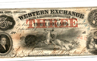 $3 "INDIANS HUNT BUFFALO" (OMAHA) 1800'S (NEBRASKA) $3 CRISPY!! INDIANS/BUFFALO