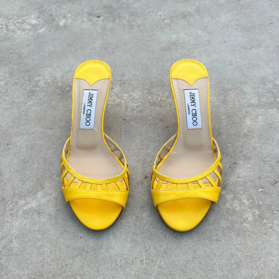 Jimmy Choo | Authentic Vintage Yellow Leather Cut-Out Strappy Mules (35.5) - Image 2 of 4