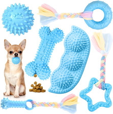 6 Pack Puppy Chew Toys, Blue Soft Rubber Rope  Bone Ball Teething Toys for Dogs