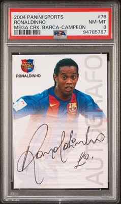 2004 Panini Sports Ronaldinho #76 Megacracks Barca Campeon PSA 8