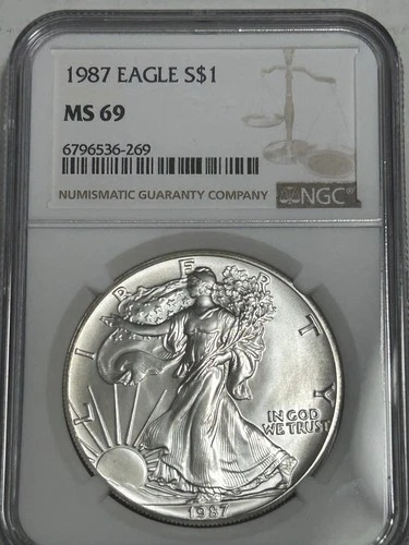 1987 NGC MS69 ASE 1oz American Silver Eagle $1 US Mint Coin Bullion MS-69