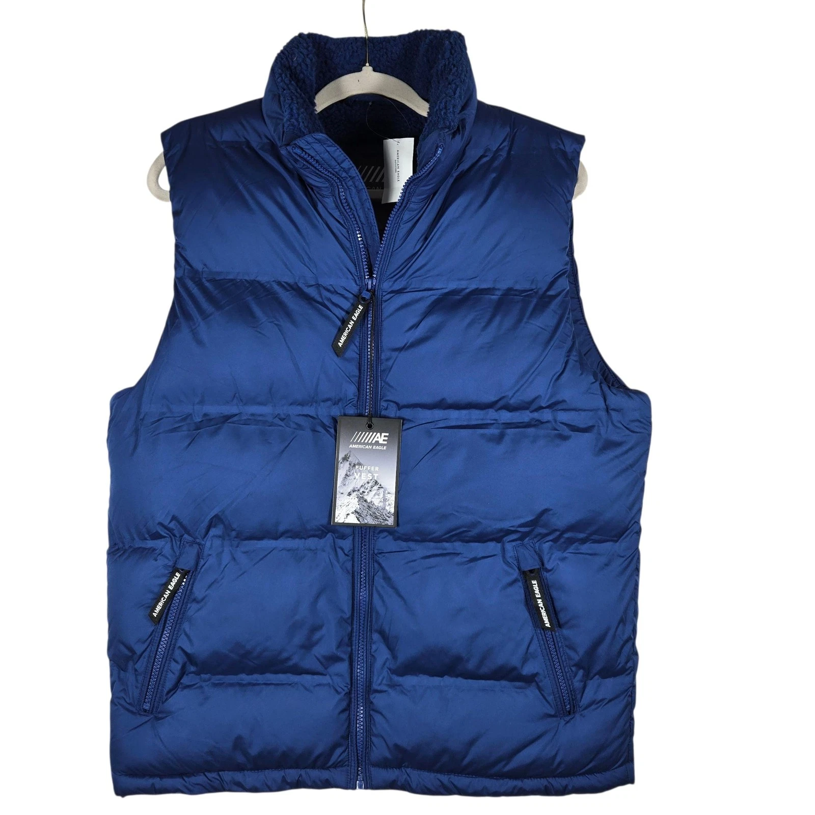 American Eagle Puffer Vest Mens Small NEW Blue Sherpa Water Resistant