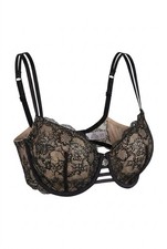 Parisa Black Lace Underwire Bra 34DD Sheer Fl...