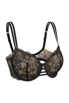 Parisa Black Lace Underwire Bra 34DD Sheer Floral Unlined NWT $42 Retail