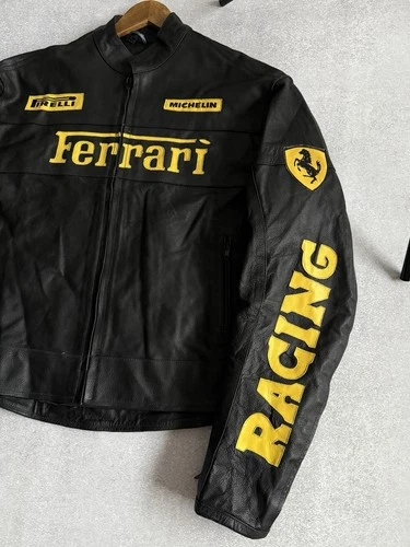 Vintage Ferrari Leather Biker Jacket Racing Black-Yellow Formula 1 Michelin image 4