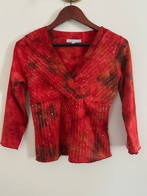 Moa Moa Red Tie Dye Sequined Top Large