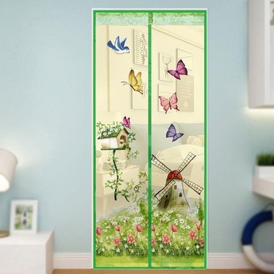 Magischer magnetischer Fliegengitter Türvorhang Windmühlenmotiv, 100 x 210 cm grün