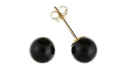 9 kt Gold Schwarz Onyx Ohrstecker Gelbgold Rund Ohrstecker Gepunzt