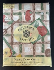 Sultans Linens Vinyl Tablecloth Fruit Flannel Back 52 x 70” Vintage Brand New