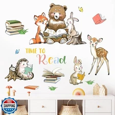 Mfault Time to Read Animals Wall Decals Stickers, Educational Reading Bear Fo