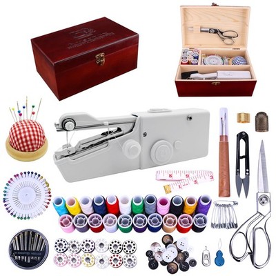 Hand Held Sewing Machine, with Red Wooden Sewing Box and 143 PCS Sewing Kit, ...