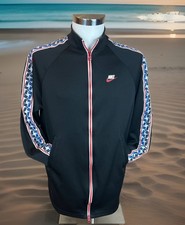 Vintage 90s Nike Taped Poly Track Jacket Mens L Black Red Big Logo Center Swoosh