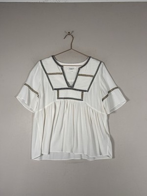 Ba&sh weiße bestickte Bluse Gr. S kurzarm