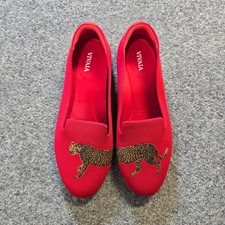 Vivaia Shoes Womens Size 37.5 Red Audrey Cheetah Print Round Toe Loafer Casual