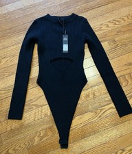 Fashion Nova Body On Me Ribbed Cut Out Bodysuit - Black L NWT