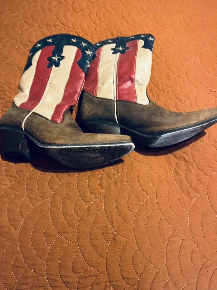 Botas Durango Dama Rebelde Cuero Marrón Patriótico Bandera Occidental Talla 7M LEER Foto 4 de 4