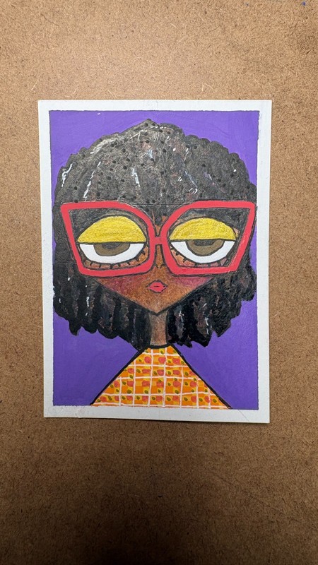 ACEO Original Doodle of a Lady Using Markers Pen 2.5 x 3.5 Signed OOAK #3
