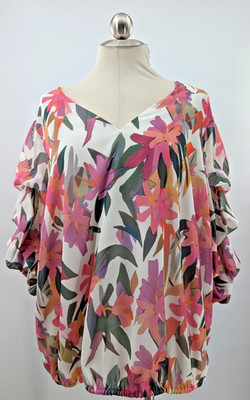 Vince Camuto Women Fresh Tropics Floral 3/4 Ruffle Sleeve New w/Tag Size 3X