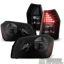 Blk Smoke 2005-2007 Dodge Magnum Headlights Headlamps +LED Tail Lights Lamps Set