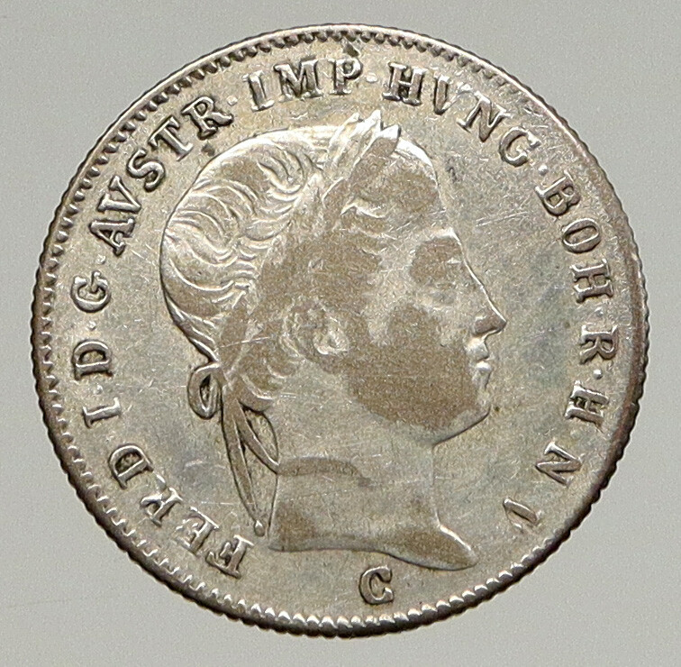 1839 C AUSTRIA Emperor FERDINAND I Antique Silver Coin 5 Kreuzer
