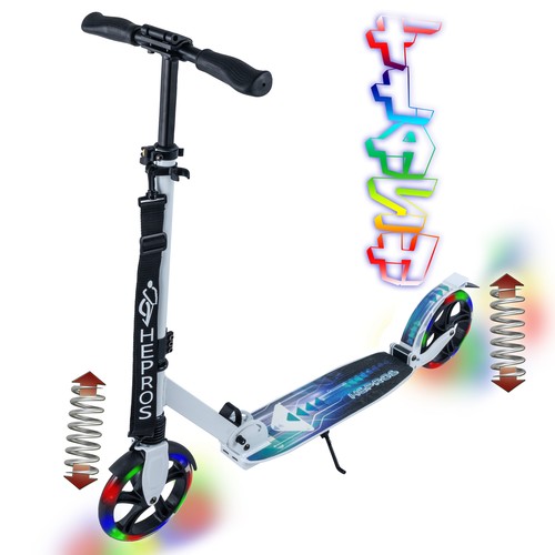 Hepros Fully Flash Scooter 200mm LED Leuchträder Cityroller Erwachsene Weiß - Bild 10 von 12