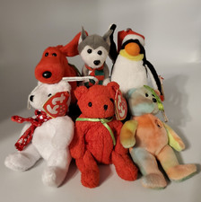 TY Jingle Beanies Zero Penguin, Sled Husky, Rover, Peace, Mistletoe set of 6 