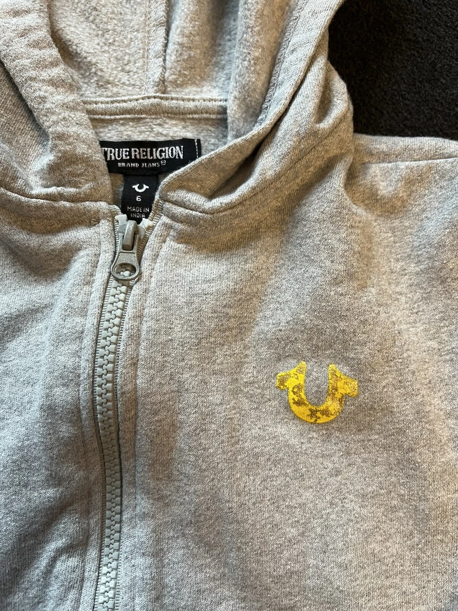 True Religion Hoodie Kids Size 6 Gray u0026amp; Gold Full Zip Logo Hooded | eBay