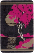 Playing Cards Single Card Old Vintage Art Deco MOONLIT LAKE WATER + TREE Picture