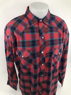 BIG MAC Vintage Plaid FLANNEL Pearl Snap Western Mens L / XL Shirt
