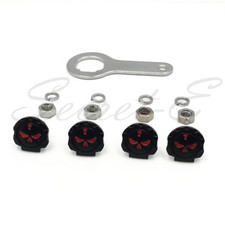 Gear Skull License Plate Mount Hardware Wrench Lockwasher Nut 1/4" Screw Black