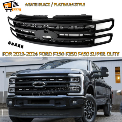 Agate Black Front Grille Platinum Style For 2023-2024 Ford F250 F350 Super Duty