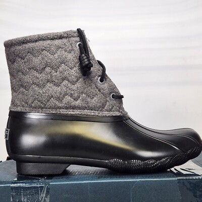 Size Sperry Saltwater Chevron Wool Duck Boots Womens Black
