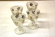 Libbey Wine Sherbet Champagne Frosted & Gold Leaf Glasses Set of 4 Vintage