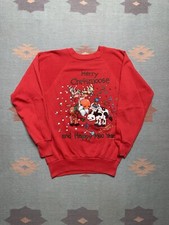 Vintage 80s crewneck sweatshirt merry Christmas happy moo year cow moose medium