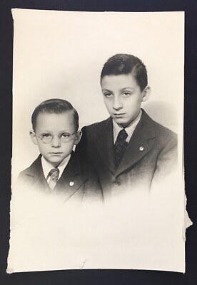 Two Wild & Crazy Guys (Little Boys) Vintage Photograph Deadpan Facial Expression