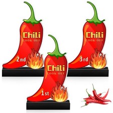 3 Piece Chili Cook Off Trophy SetAcrylic Chili Pepper Awards for 1st 2nd and ...