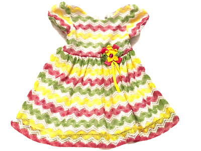 RARE EDITIONS PINK YELLOW GREEN CHEVRON CROCHET GIRL S DRESS SIZE 2T
