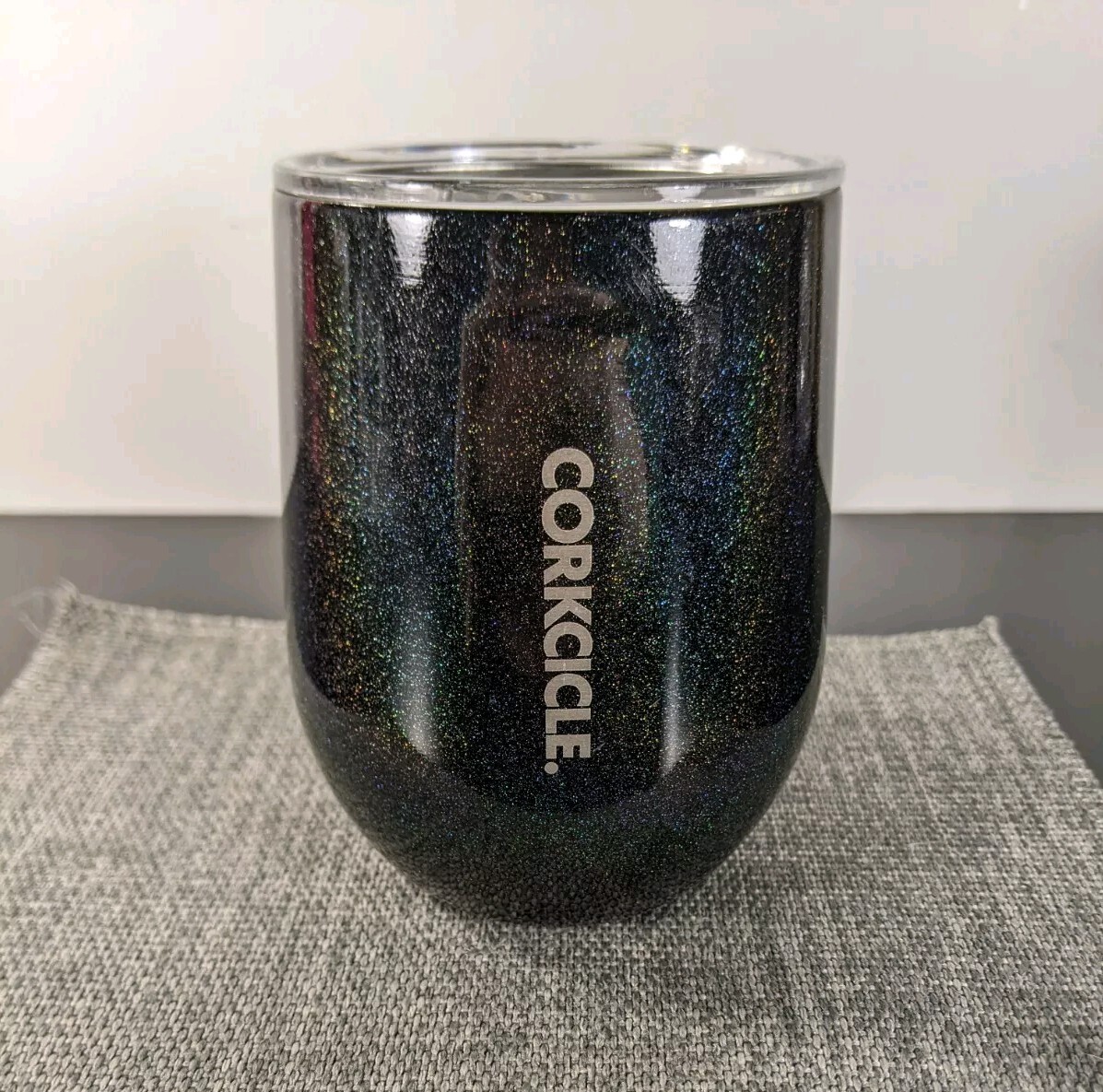 Corkcicle Stemless Wine Glass 12oz Black Galaxy Glitter Stainless Tumbler  Cup