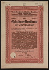 682/S -Aktie, Schuldverschreibung Umschuldungsveband Gemeind 500 RM Nov.1933