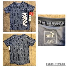 PUMA Boys Youth Size 5 Gray Active T-Shirt All-Over Print Side Logo NWT