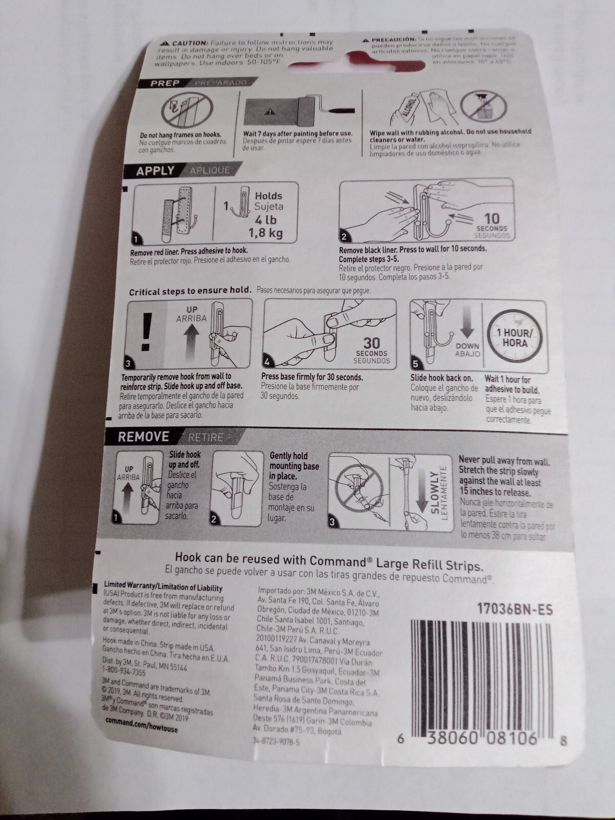 3M Command 17036BN-ES Wall Hooks Large  Brushed Nickel 