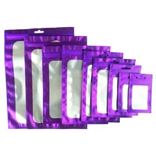 QQ Studio Purple Matte Flat Bags, Mylar Foil Packaging Pouches with Window