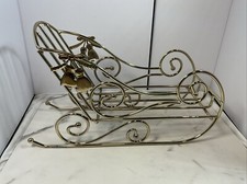 Santa's Sleigh Christmas Decoration Centerpiece Base Piece Gold Metal 13" Long