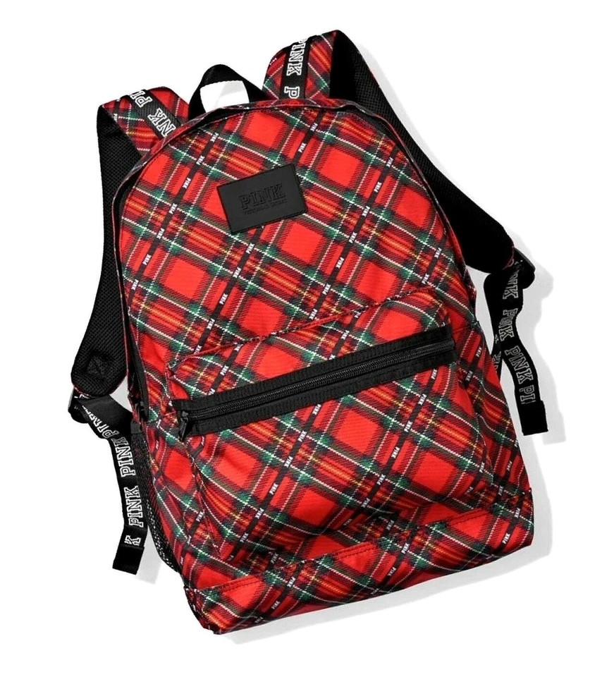 Mochila Campus Victoria's Secret Rosa Vacaciones Cuadros Negra Roja Pimienta Nueva en Paquete Foto 2 de 4