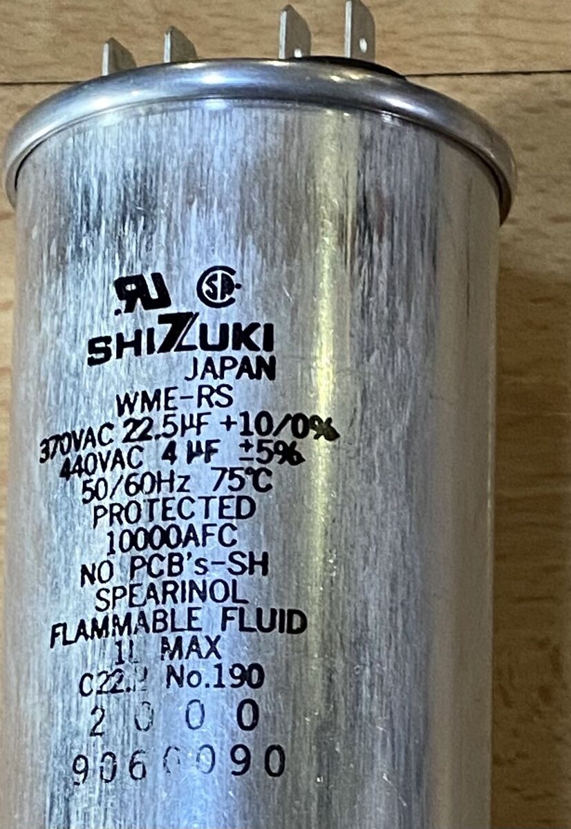 Shizuki WME-RS 370VAC/440VAC 22.5pf/4uf 50/60Hz L110mm X Dia Shizuki WME-RS 370VAC/440VAC 22.5pf/4uf 50/60Hz L110mm X Dia