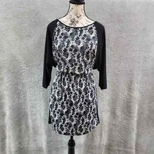Banana Republic Dress Womens Small Gray Long Sleeve A Line Geometric Rutched